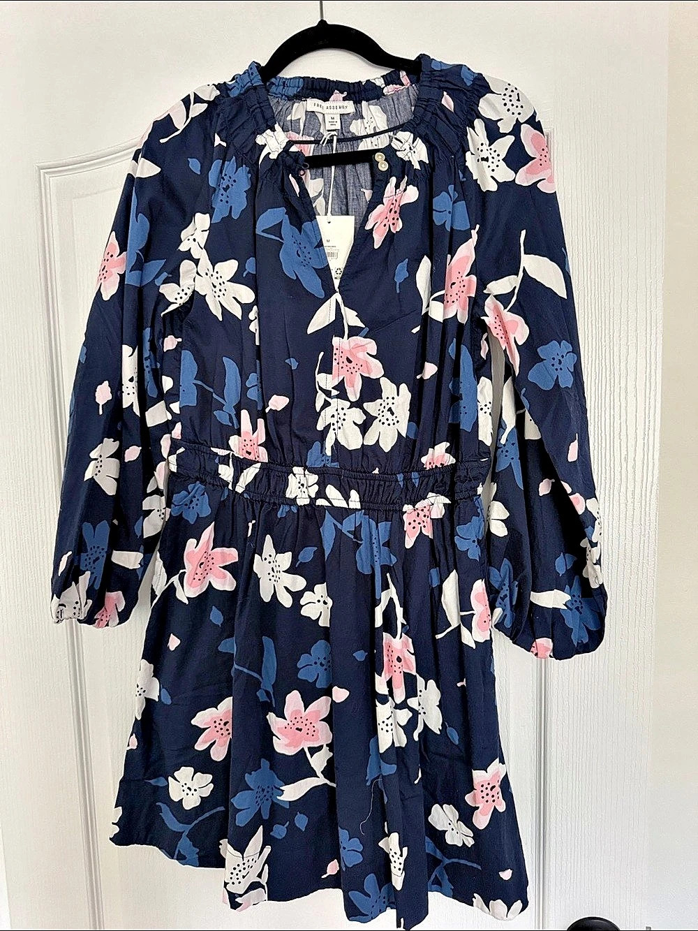 Free Assembly Waist Mini Dress Floral Blue & Pink Size Medium